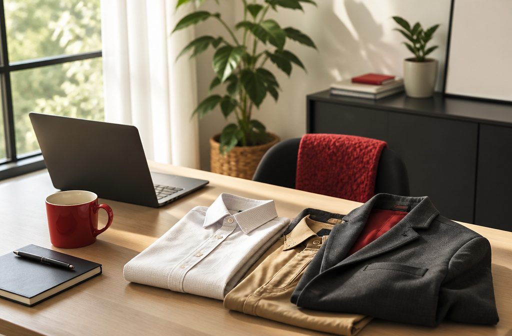 Bright office space with a large window and organized desk area