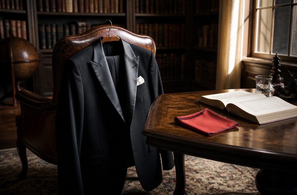 A collection of formal black tie clothing for men and women.